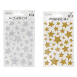 Aufkleber Set Sterne, Glitzer, 2/s, 37teilig