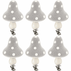 Decoratie paddenstoelen op clip grijs 9 cm set van 6