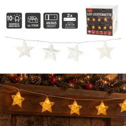 LED String Lights with Paper Stars, White, 175 cm