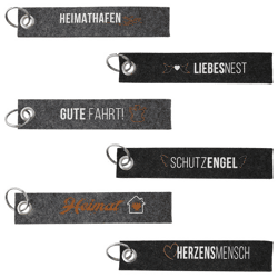 Lanyard sayings, felt with print, 6/s Sort. 2 approx. 18cm