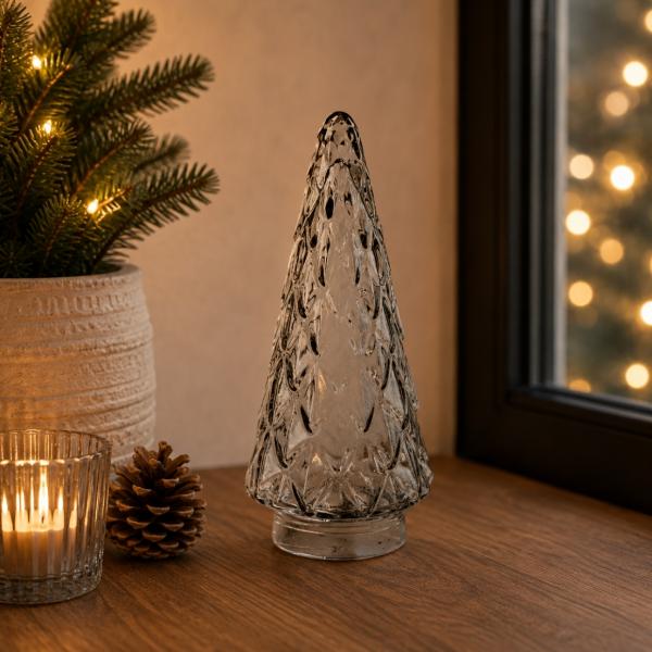 Weihnachtsbaum-Figur aus Rauchglas, grau, 24 cm