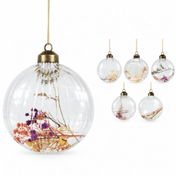 Weihnachtskugel mit Trockenblumen, Glas, 13 cm, 8er-Set, sortiert