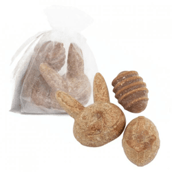 Amber cube Easter bunny and eggs, 4.5 cm, organza pouch with 3 pieces