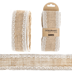 Decorative Jute Ribbon with Lace, approx. 5.5 x 200 cm