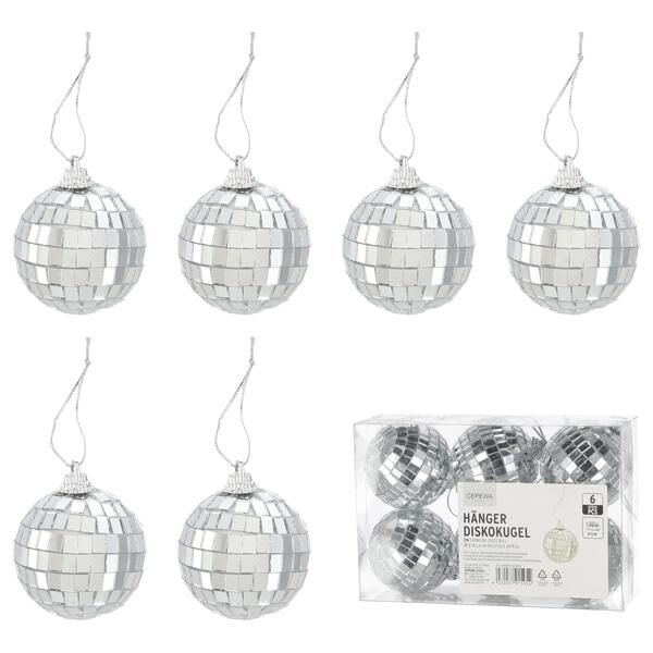 H&auml;nger Diskokugel, silber, 6er Set, gro&szlig;, ca.5cmD