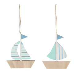Wooden decorative boat to hang, 2/s, approx. 14cmH