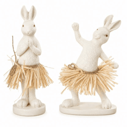 J-Line Figur „Kaninchen Yoga“, weiß, 17,5 cm, 2 Stück, sortiert