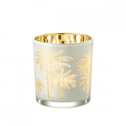 J-Line Teelichthalter „Palm“, weiß/goldfarben, 8 cm