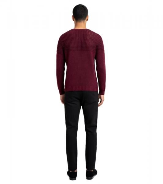Moderner bequemer Herren-Feinstrick-Sweater mit strukturierter Brustpartie und stilvollem Look 6250 Weinrot