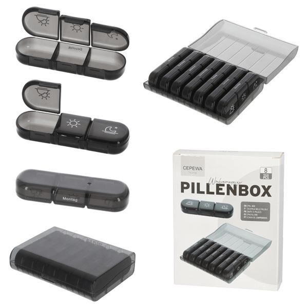 Pillenbox, Wochenoragnizer, grau, ca. 12x16cm