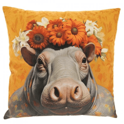 Unique Living Kissen „Summer“ mit Nilpferdmotiv, 45 x 45 cm