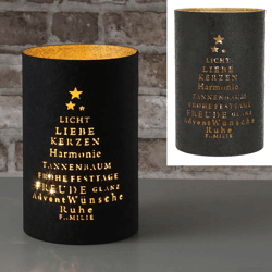 Windlicht, Weihnachten, gold/schwarz, L, ca. 20cmH