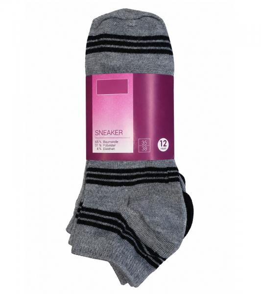 12 Paar Baumwoll-Str&uuml;mpfe mit Komfortbund nachhaltige Sneaker-Socken mit verschiedenen Mustern Schwarz/Grau/Blau