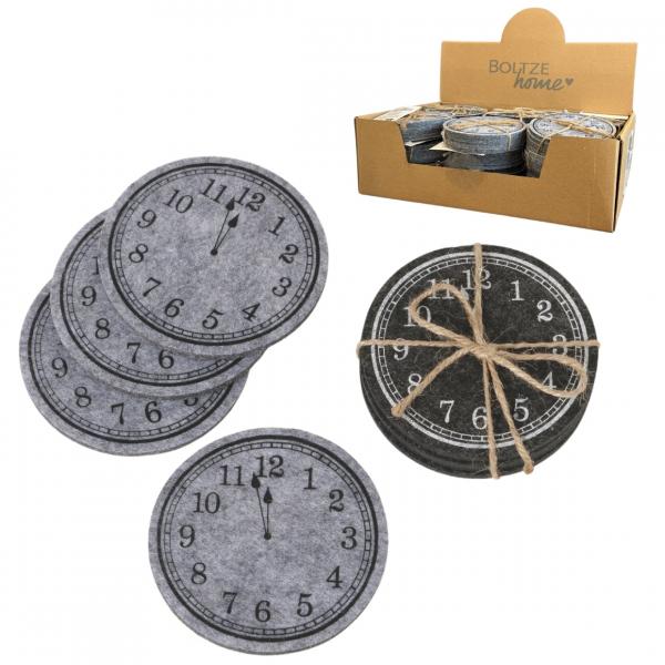 Boltze Untersetzer „Uhr“, 10 cm, 2 verschiedene Designs, 4 Stück