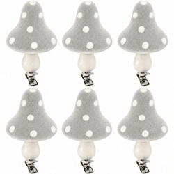 Decoratie paddenstoelen op clip grijs 9 cm set van 6