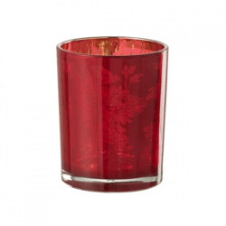 J-Line Windlicht „Blumen“, rot, 12,5 cm