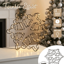 LED Schneeflocke, Twinkle, schwarz, 160LEDs, ca. 32cmH