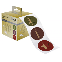 SIGEL Weihnachts-Sticker auf Rolle, Braunpapier, Cut-out Style, Motiv: Stern, Baum, Kerze, 200 Sticker, 47x47 mm