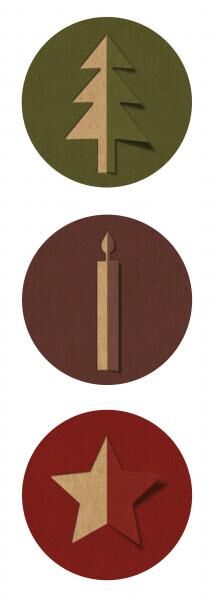 SIGEL Weihnachts-Sticker auf Rolle, Braunpapier, Cut-out Style, Motiv: Stern, Baum, Kerze, 200 Sticker, 47x47 mm