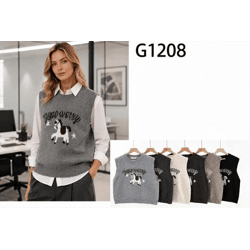 G1208-Ro – Damen-Strickweste mit Pferdemotiv