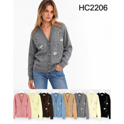 HC2206-Ro – Damen-Strickjacke mit Perlenverzierung