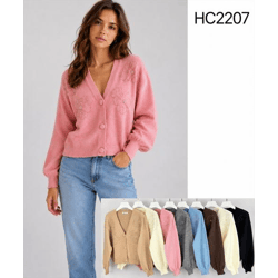 HC2207-Ro – Damen-Strickjacke mit Blumenverzierung