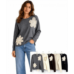 HC2208-Ro – Damen-Strickpullover mit Häkelblumen
