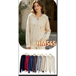 HM545-Ro – Damen-Strickjacke mit Kapuze und Zopfmuster