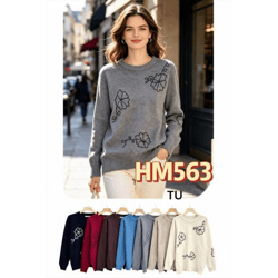 HM563-Ro – Damen-Strickpullover mit Blumenmotiv