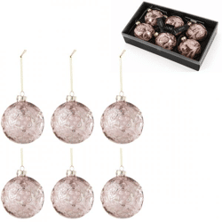 J-Line Glas-Weihnachtskugeln „Flora“, rosa, 8 cm, 6er-Set
