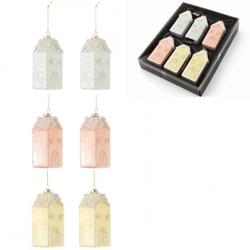 J-Line Glas-Weihnachtskugeln „House“, 12 cm, 6er-Set