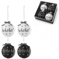 J-Line kerstballen glas Ho Ho Ho 10 cm set van 4