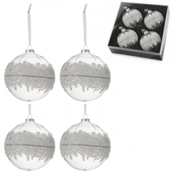 J-Line kerstballen glas Sugar 12 cm set van 4