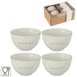 J-Line Schalen „La Lune“ aus Porzellan, weiß/goldfarben, 10 cm, 4er-Set