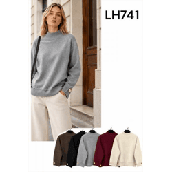 LH741-Ro – Damen-Strickpullover mit Stehkragen