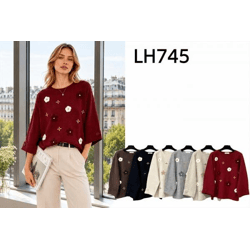 LH745-Ro – Damenpullover mit Blumenverzierung