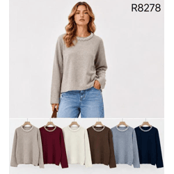 R8278-Ro – Damenpullover mit Perlenbesatz