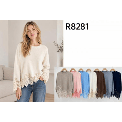 R8281-Ro – Damen-Strickpullover mit Spitzenbesatz