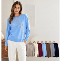 R8286-Ro – Damen-Strickpullover mit Federmotiv