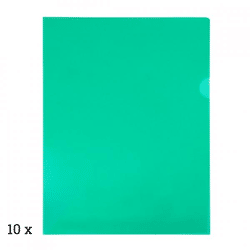 L-shaped Clear File Folder, Green, A4, 10-pack