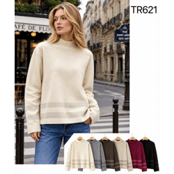 TR621-Ro – Damen-Strickpullover mit Streifendetails