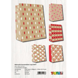 Craft paper Christmas gift bags - Large - 10 pieces - 5 designs