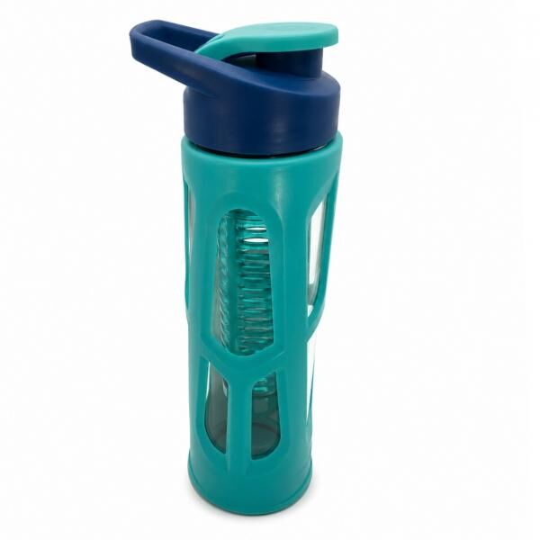 Green Canteen Flip Cap Glass Water Bottle, Teal/Navy, 561 ml