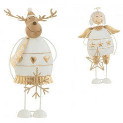 J-Line Christmas figurine: angel/reindeer, metal, white/gold-colored, 23 cm, 2 assorted
