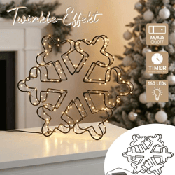 LED Snowflake, Twinkle, Black, 160 LEDs, approx. 32 cm H