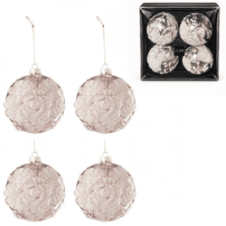 J-Line Glas-Weihnachtskugeln „Rose“, 10 cm, 4er-Set