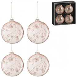 J-Line Glas-Weihnachtskugeln „Zweige“, 12 cm, 4er-Set