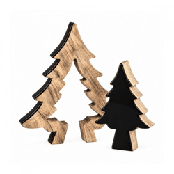 J-Line Weihnachtsbaum aus Mangoholz, schwarz, 23 cm, 2-teilig