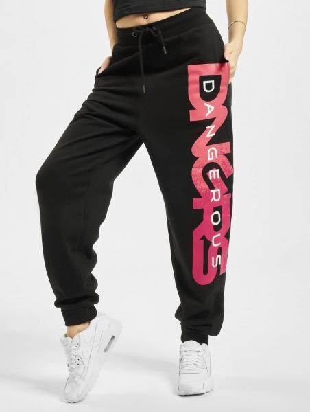 l&auml;ssige Dangerous DNGRS Damen Hose Kordelzug Taschen mit Baumwolle Schwarz/Pink