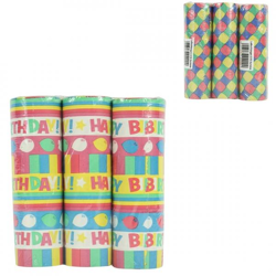Serpentines Happy Birthday en blokken 4 meter 2 assorti set van 3